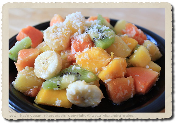 A tropical fruit salad tossed in a sweet ginger dressing.