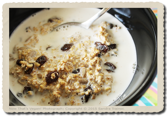 A vegan and gluten-free breakfast made with steel cut oats.