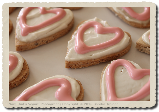 Cookies that are heart shaped, vegan, and gluten-free.