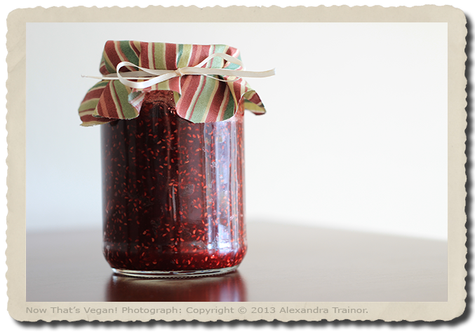 A sweet jam made with rasberries.